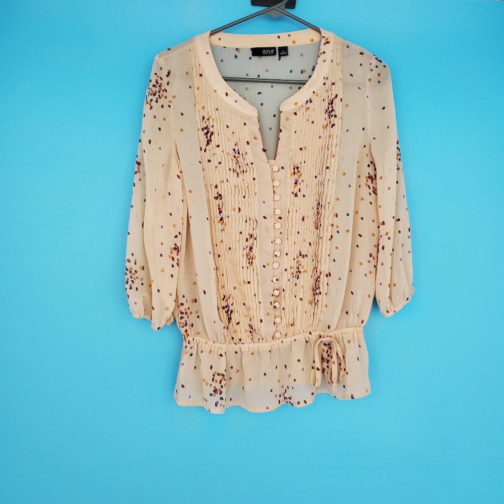 a.n.a Blouse Size Small Pleated Semi Sheer